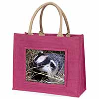 Badger in Straw Large Pink Jute Shopping Bag