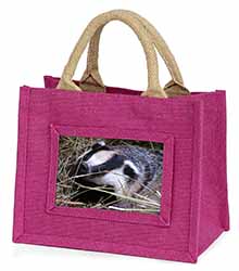 Badger in Straw Little Girls Small Pink Jute Shopping Bag