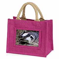 Badger in Straw Little Girls Small Pink Jute Shopping Bag