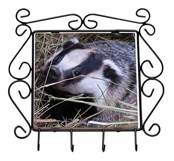 Badger in Straw Wrought Iron Key Holder Hooks