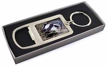 Badger in Straw Chrome Metal Bottle Opener Keyring in Box
