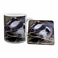 Badger in Straw Mug and Coaster Set