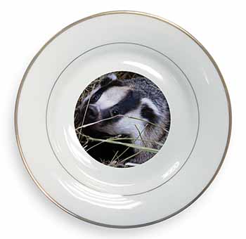 Badger in Straw Gold Rim Plate Printed Full Colour in Gift Box