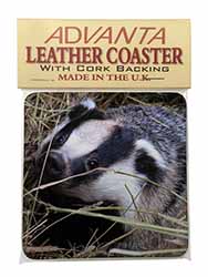 Badger in Straw Single Leather Photo Coaster
