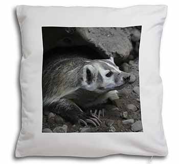 Badger on Watch Soft White Velvet Feel Scatter Cushion