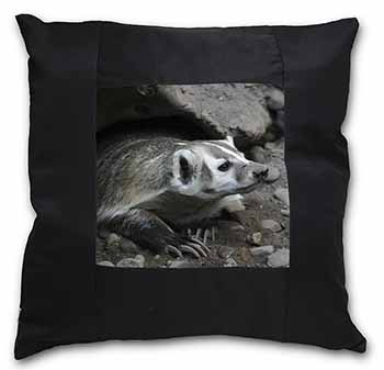 Badger on Watch Black Satin Feel Scatter Cushion