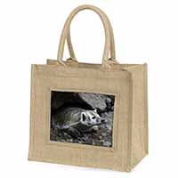 Badger on Watch Natural/Beige Jute Large Shopping Bag