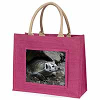 Badger on Watch Large Pink Jute Shopping Bag