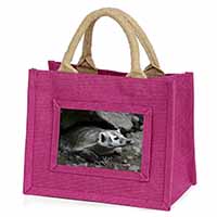 Badger on Watch Little Girls Small Pink Jute Shopping Bag