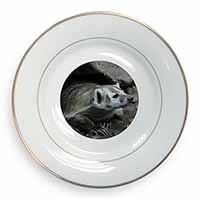 Badger on Watch Gold Rim Plate Printed Full Colour in Gift Box