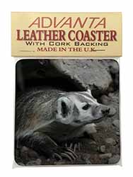 Badger on Watch Single Leather Photo Coaster