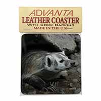 Badger on Watch Single Leather Photo Coaster