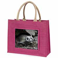 Badger-Stop Badgering Me! Large Pink Jute Shopping Bag