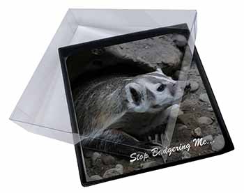 4x Badger-Stop Badgering Me! Picture Table Coasters Set in Gift Box
