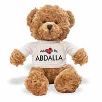 Adopted By ABDALLA Teddy Bear Wearing a Personalised Name T-Shirt