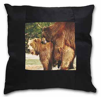 Grizzly Bears in Love Black Satin Feel Scatter Cushion