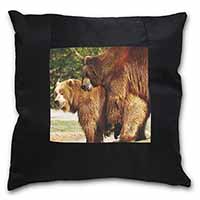 Grizzly Bears in Love Black Satin Feel Scatter Cushion