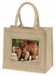Grizzly Bears in Love Natural/Beige Jute Large Shopping Bag