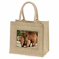 Grizzly Bears in Love Natural/Beige Jute Large Shopping Bag