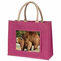 Grizzly Bears in Love Large Pink Jute Shopping Bag
