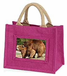 Grizzly Bears in Love Little Girls Small Pink Jute Shopping Bag