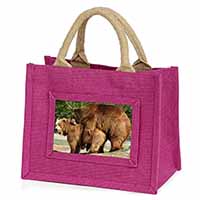 Grizzly Bears in Love Little Girls Small Pink Jute Shopping Bag
