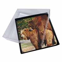 4x Grizzly Bears in Love Picture Table Coasters Set in Gift Box