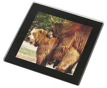 Grizzly Bears in Love Black Rim High Quality Glass Coaster