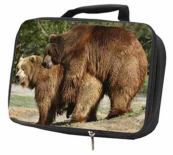 Grizzly Bears in Love Black Insulated School Lunch Box/Picnic Bag