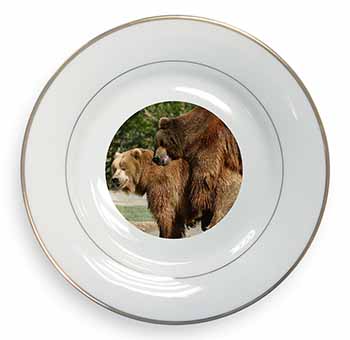 Grizzly Bears in Love Gold Rim Plate Printed Full Colour in Gift Box