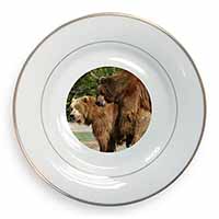 Grizzly Bears in Love Gold Rim Plate Printed Full Colour in Gift Box