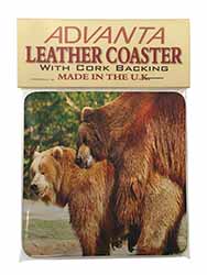 Grizzly Bears in Love Single Leather Photo Coaster