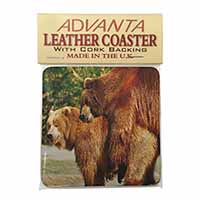 Grizzly Bears in Love Single Leather Photo Coaster