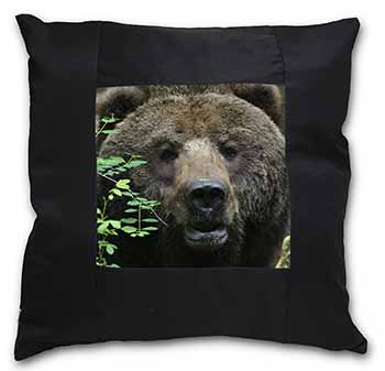 Beautiful Brown Bear Black Satin Feel Scatter Cushion