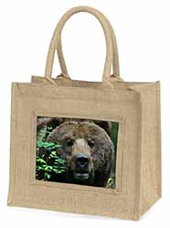 Beautiful Brown Bear Natural/Beige Jute Large Shopping Bag