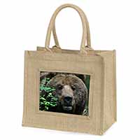 Beautiful Brown Bear Natural/Beige Jute Large Shopping Bag