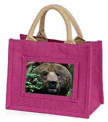 Beautiful Brown Bear Little Girls Small Pink Jute Shopping Bag