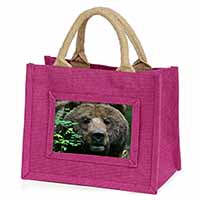 Beautiful Brown Bear Little Girls Small Pink Jute Shopping Bag
