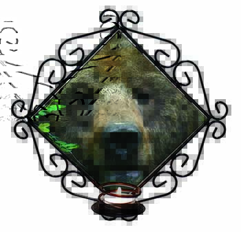 Beautiful Brown Bear Wrought Iron Wall Art Candle Holder