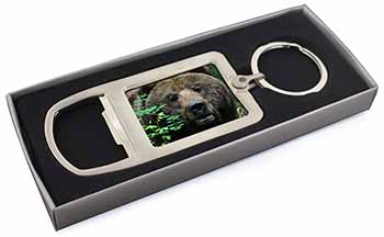 Beautiful Brown Bear Chrome Metal Bottle Opener Keyring in Box