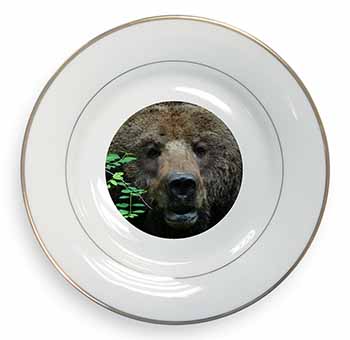 Beautiful Brown Bear Gold Rim Plate Printed Full Colour in Gift Box