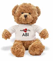 Adopted By ABI Teddy Bear Wearing a Personalised Name T-Shirt