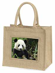 Beautiful Panda Bear Natural/Beige Jute Large Shopping Bag