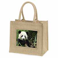 Beautiful Panda Bear Natural/Beige Jute Large Shopping Bag