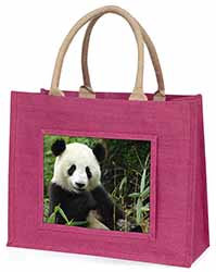 Beautiful Panda Bear Large Pink Jute Shopping Bag