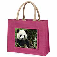 Beautiful Panda Bear Large Pink Jute Shopping Bag