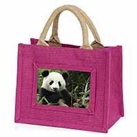 Beautiful Panda Bear Little Girls Small Pink Jute Shopping Bag