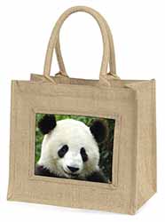 Face of a Giant Panda Bear Natural/Beige Jute Large Shopping Bag