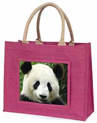 Face of a Giant Panda Bear Large Pink Jute Shopping Bag