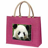Face of a Giant Panda Bear Large Pink Jute Shopping Bag